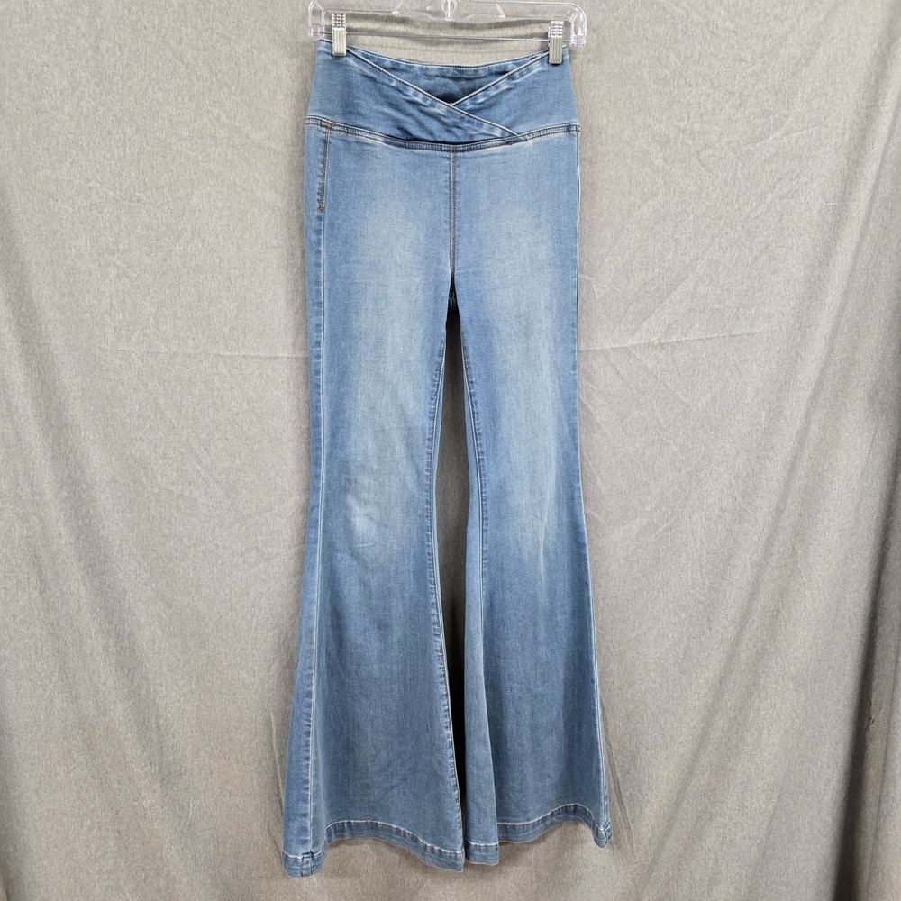 We The Free People Penny Pull On Flare Jeans Blue Crossover Waist OB1347763 24